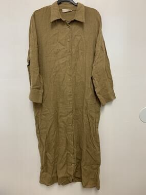Manuka Womens Button Up Long Dress Cotton Linen Minimalist Lagenlook S/M
